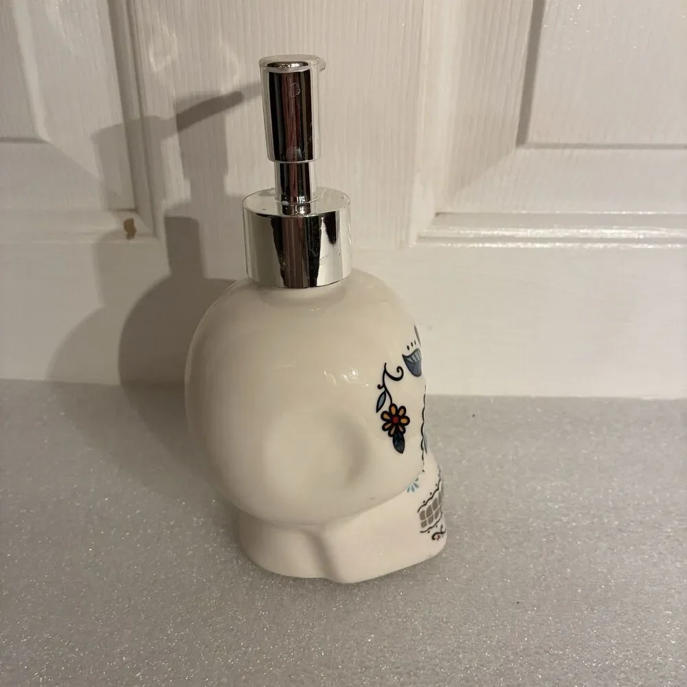 Day Of The Dead Soap Or Lotion Pump. White With Printed Face. 7” Including Pump
